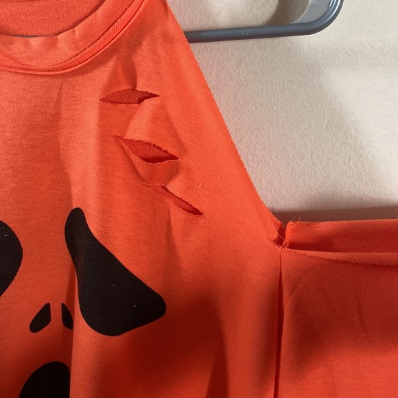 New Orange Pumpkin Scream Shirt Long Cut Out Halloween Plus cold shoulder 14 1XL - Picture 4 of 8